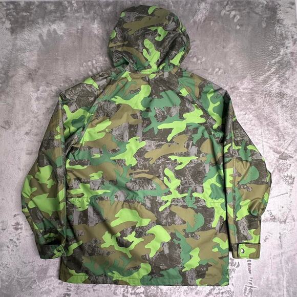 TheNorthFace Green Camo Snap Button Placket DryVent Mountain Parka Windbreaker L - Picture 2 of 8